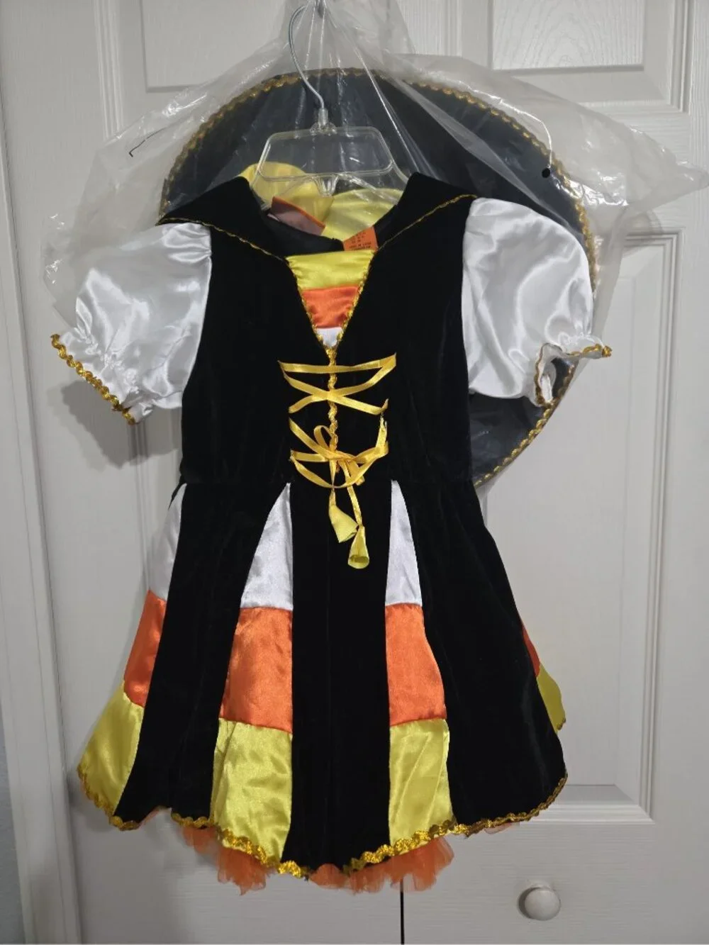 New Child's Candy Corn Witch Tutu Dress with Hat size 5-6